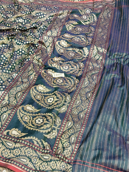 Teal Blue Pure Banarasi Ektara Jamdani Silk Handwoven Saree