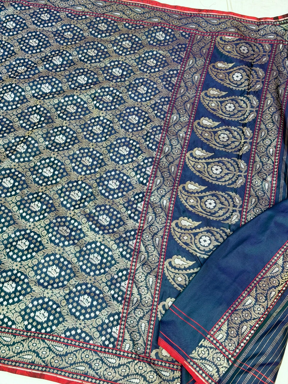 Teal Blue Pure Banarasi Ektara Jamdani Silk Handwoven Saree