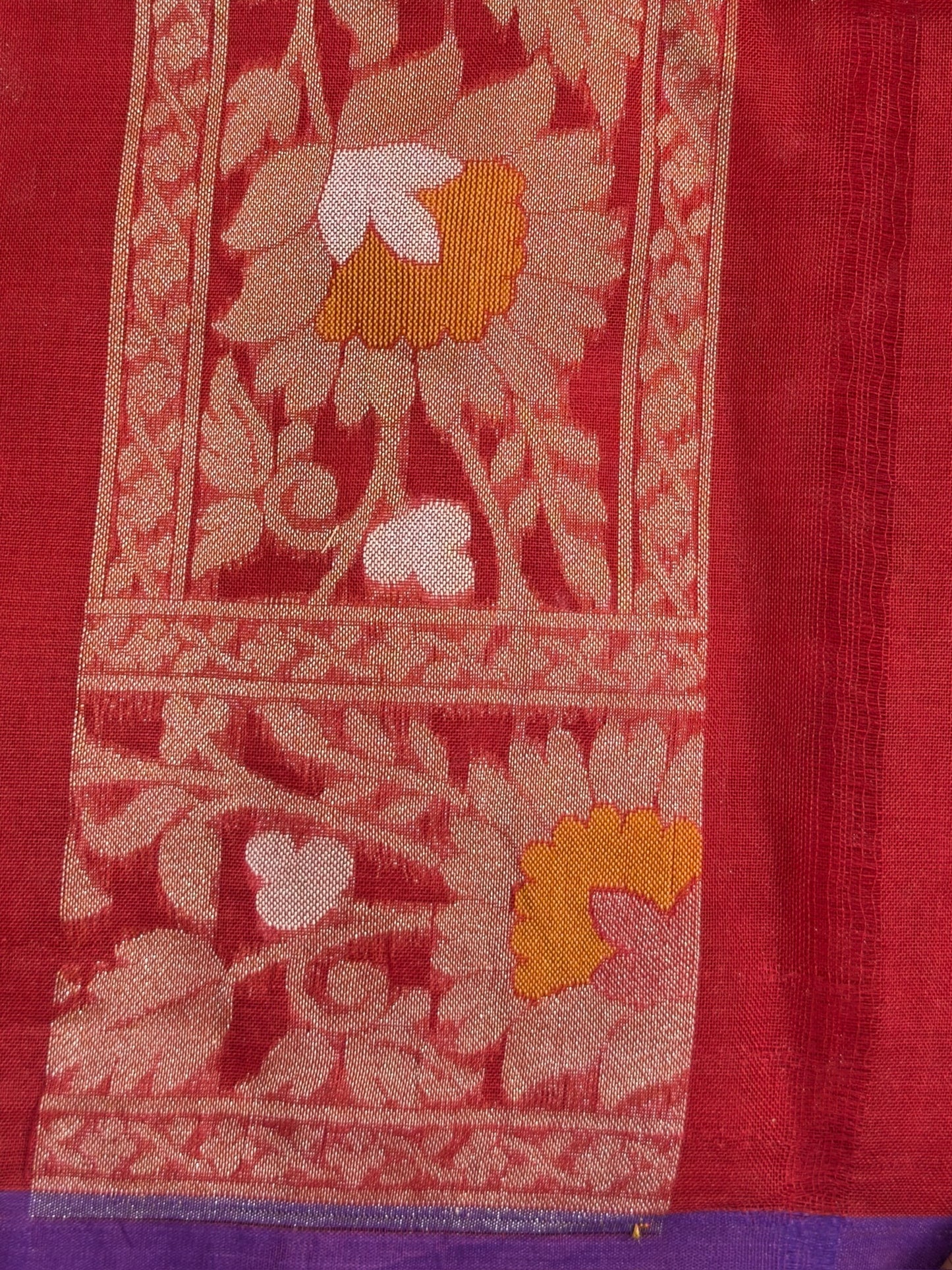 Red Banarasi Kora Jamdani Silk Handwoven Saree