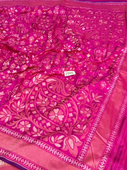 Bright Pink Pure Banarasi Ektara Jamdani Silk Handwoven Saree