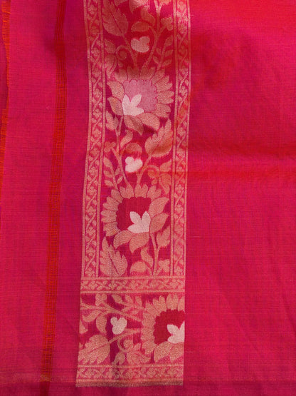 RedishPink  Banarasi Kora Jamdani Silk Handwoven Saree