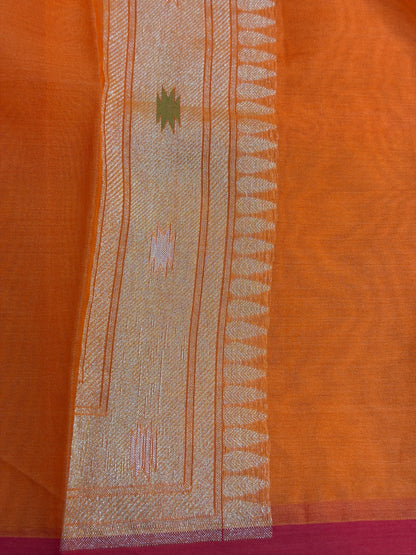 Orange Banarasi Kora Jamdani Silk Handwoven Saree