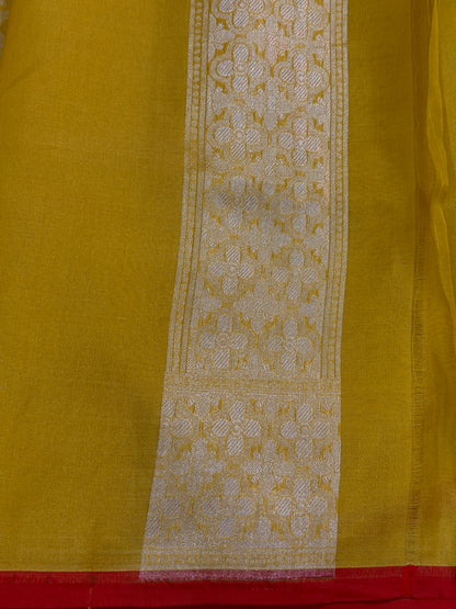 Golden Mustard Banarasi Kora Jamdani Silk Handwoven Saree