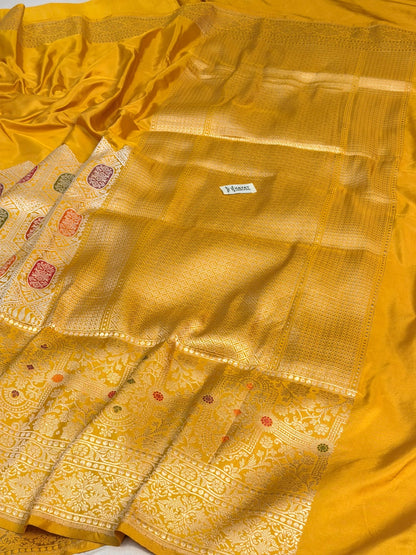 Mango Yellow Pure Katan Silk Handwoven Banarasi Saree