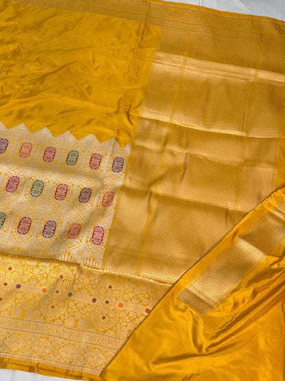 Mango Yellow Pure Katan Silk Handwoven Banarasi Saree