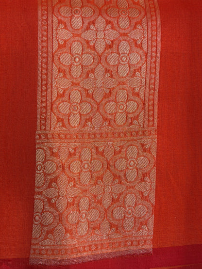 Rust Orange Banarasi Kora Jamdani Silk Handwoven Saree