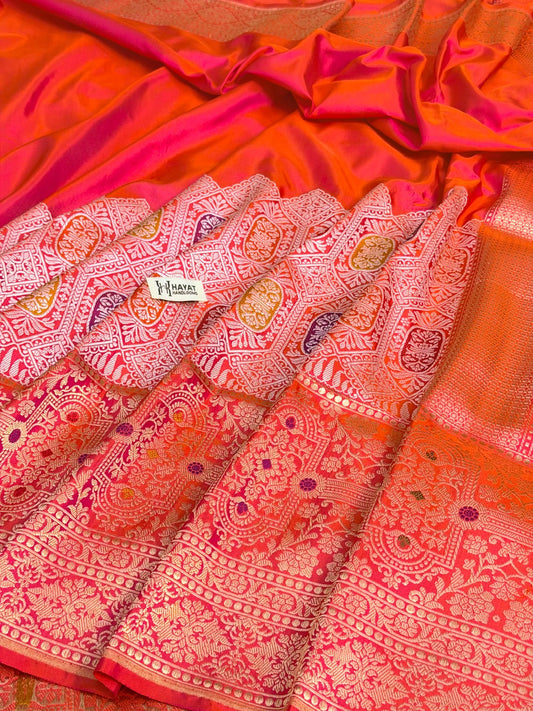 Orange Pure Katan Silk Handwoven Banarasi Saree