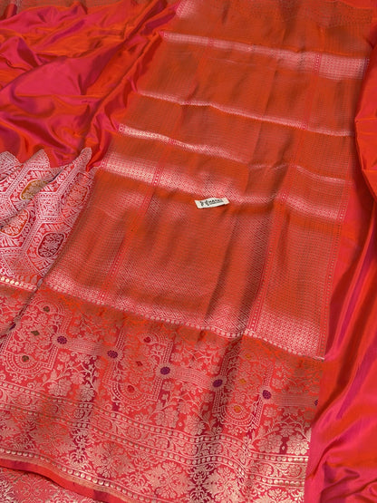 Orange Pure Katan Silk Handwoven Banarasi Saree