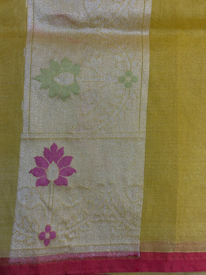 Golden Mustard Banarasi Kora Jamdani Silk Handwoven Saree
