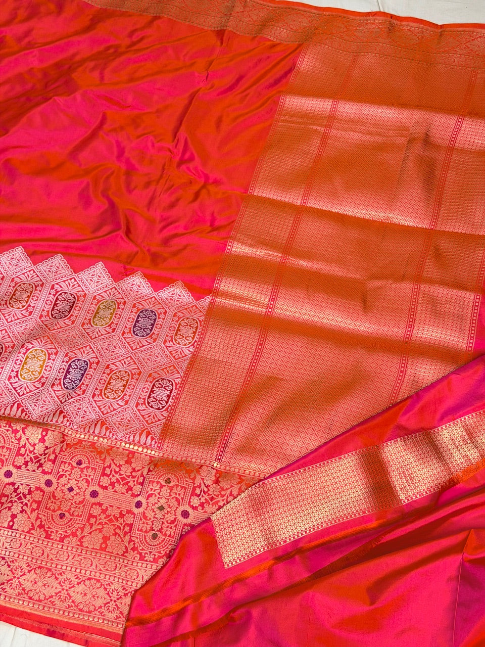 Orange Pure Katan Silk Handwoven Banarasi Saree