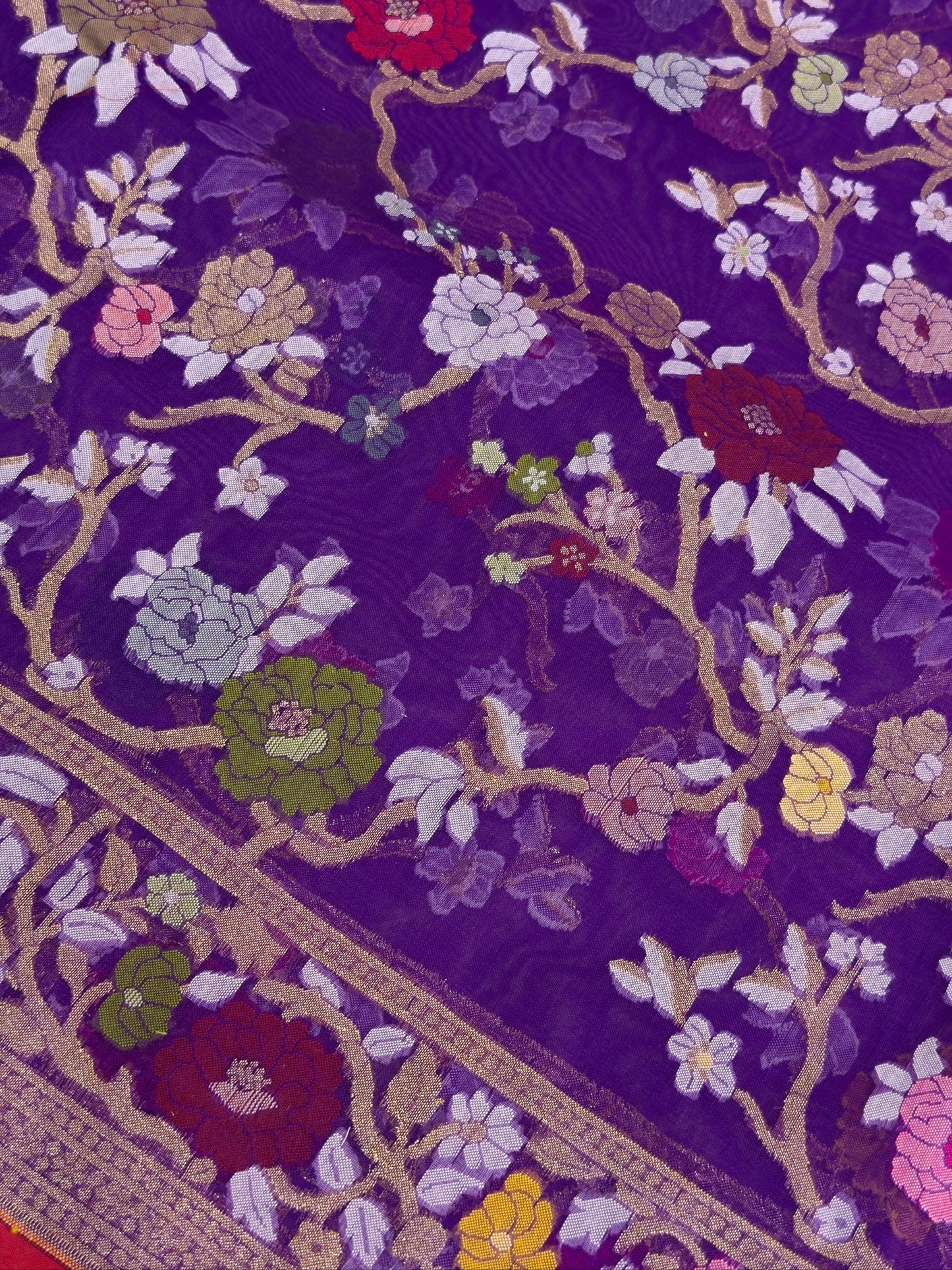 Purple Banarasi Kora Jamdani Silk Handwoven Saree