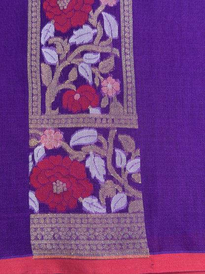 Purple Banarasi Kora Jamdani Silk Handwoven Saree