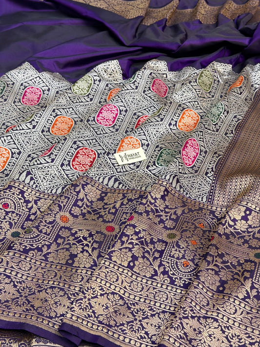 Violet Purple Pure Katan Silk Handwoven Banarasi Saree