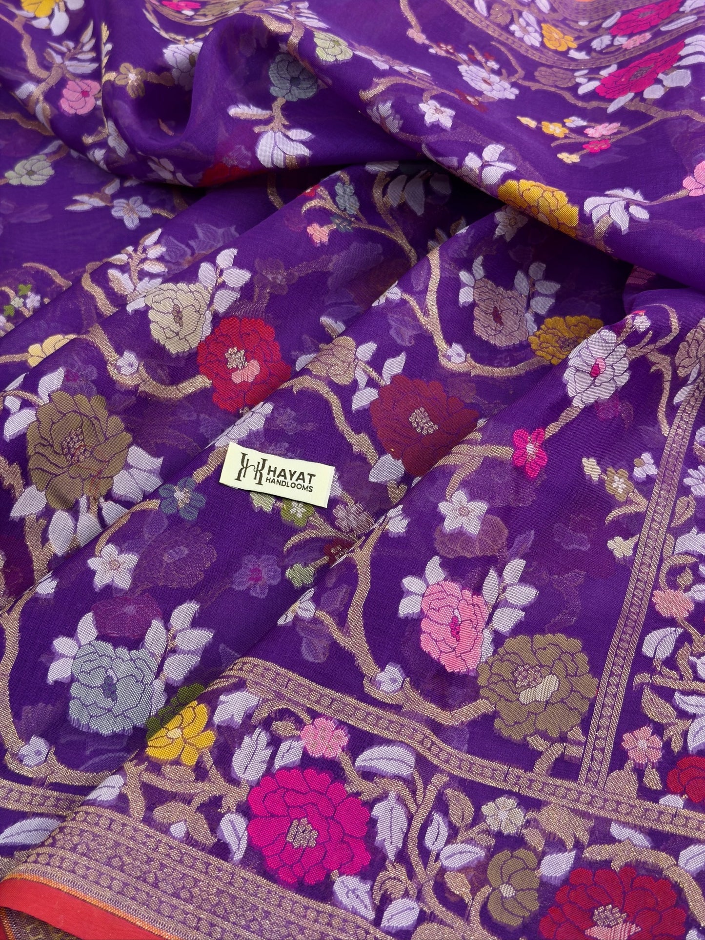 Purple Banarasi Kora Jamdani Silk Handwoven Saree