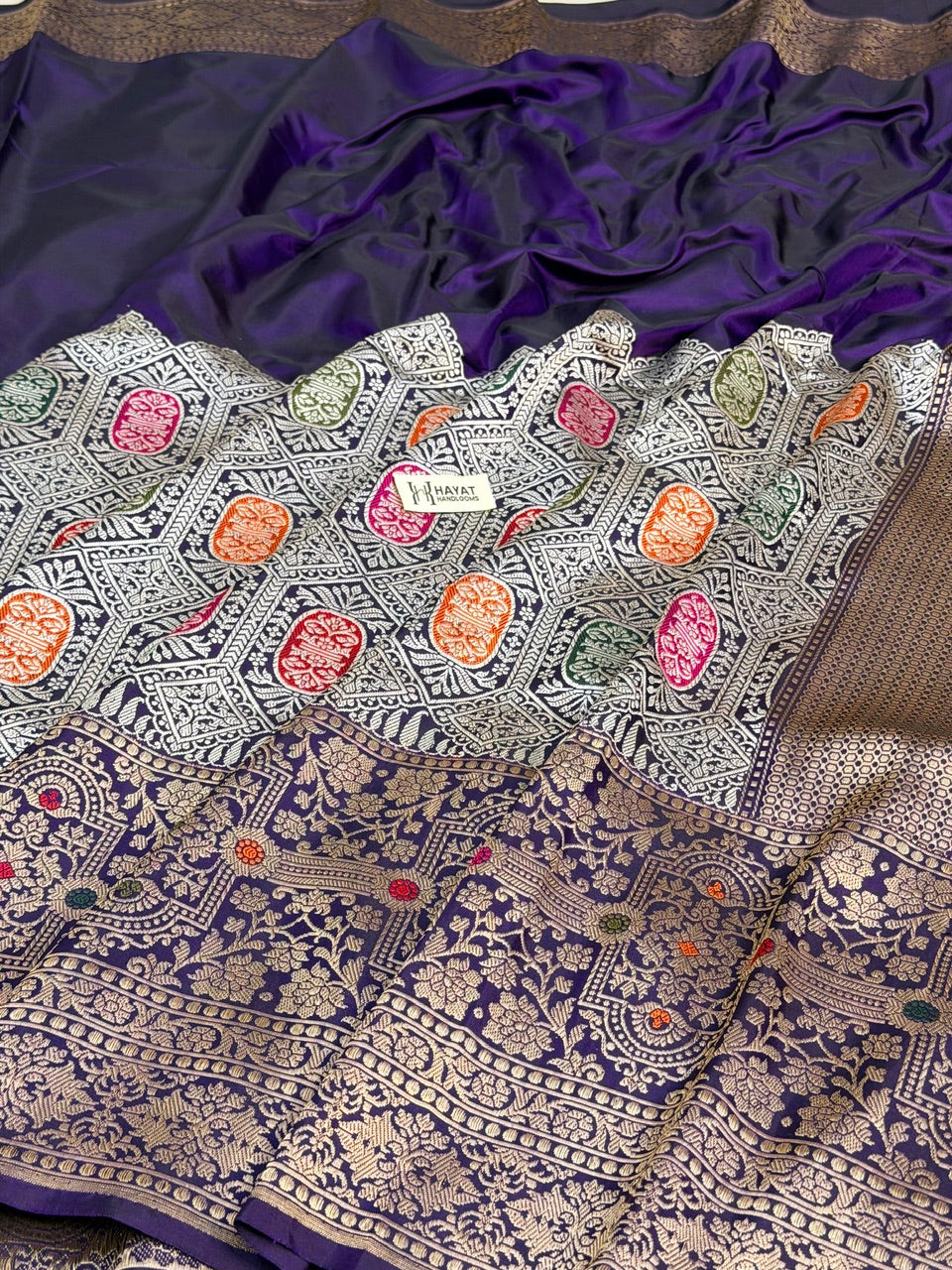 Violet Purple Pure Katan Silk Handwoven Banarasi Saree