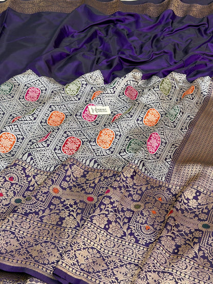 Violet Purple Pure Katan Silk Handwoven Banarasi Saree