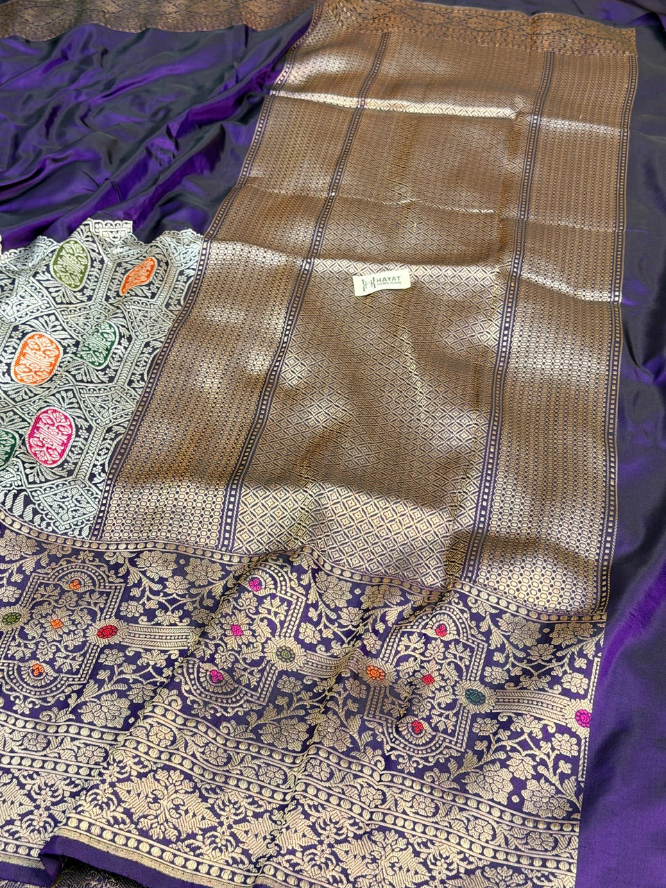 Violet Purple Pure Katan Silk Handwoven Banarasi Saree