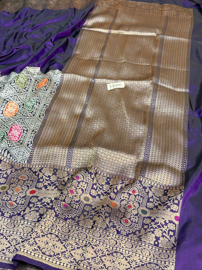 Violet Purple Pure Katan Silk Handwoven Banarasi Saree
