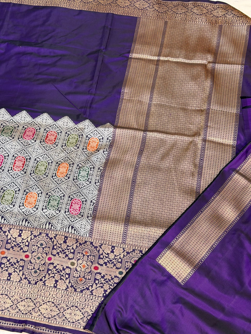 Violet Purple Pure Katan Silk Handwoven Banarasi Saree