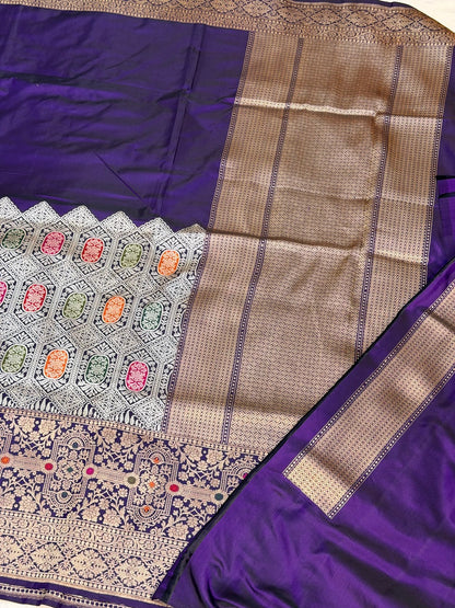 Violet Purple Pure Katan Silk Handwoven Banarasi Saree