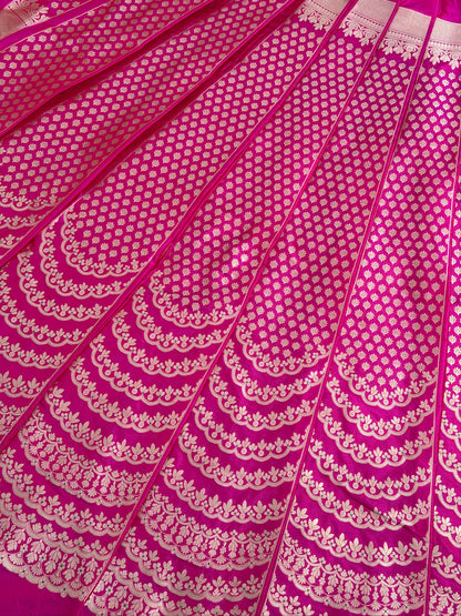 Rani Pink Banarasi Katan Silk Lehenga with Silver Zari Weaving | Bridal & Festive Ethnic Wear