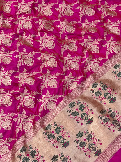 Rani Pink Banarasi Katan Silk Lehenga with Silver Zari Weaving | Bridal & Festive Ethnic Wear