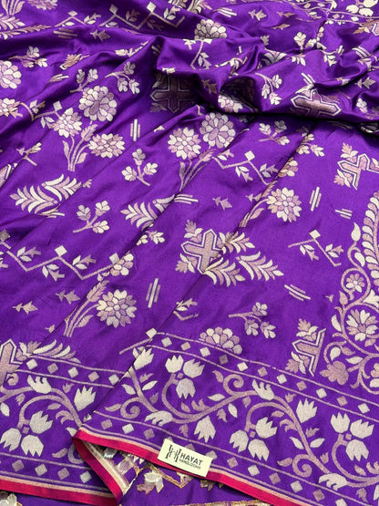 Purple Pure Banarasi Ektara Jamdani Silk Handwoven Saree