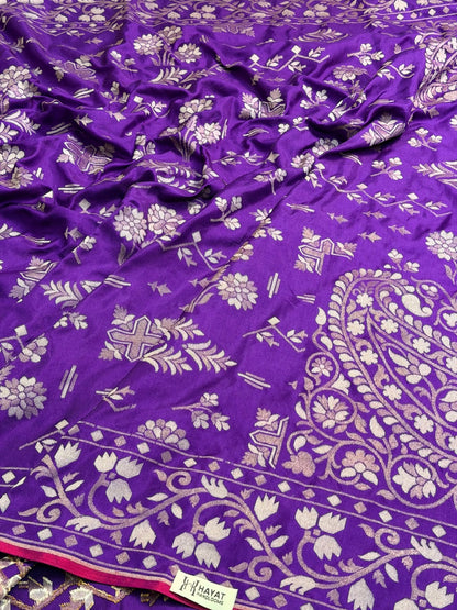 Purple Pure Banarasi Ektara Jamdani Silk Handwoven Saree