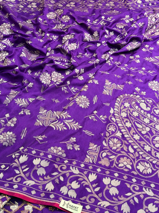 Purple Pure Banarasi Ektara Jamdani Silk Handwoven Saree