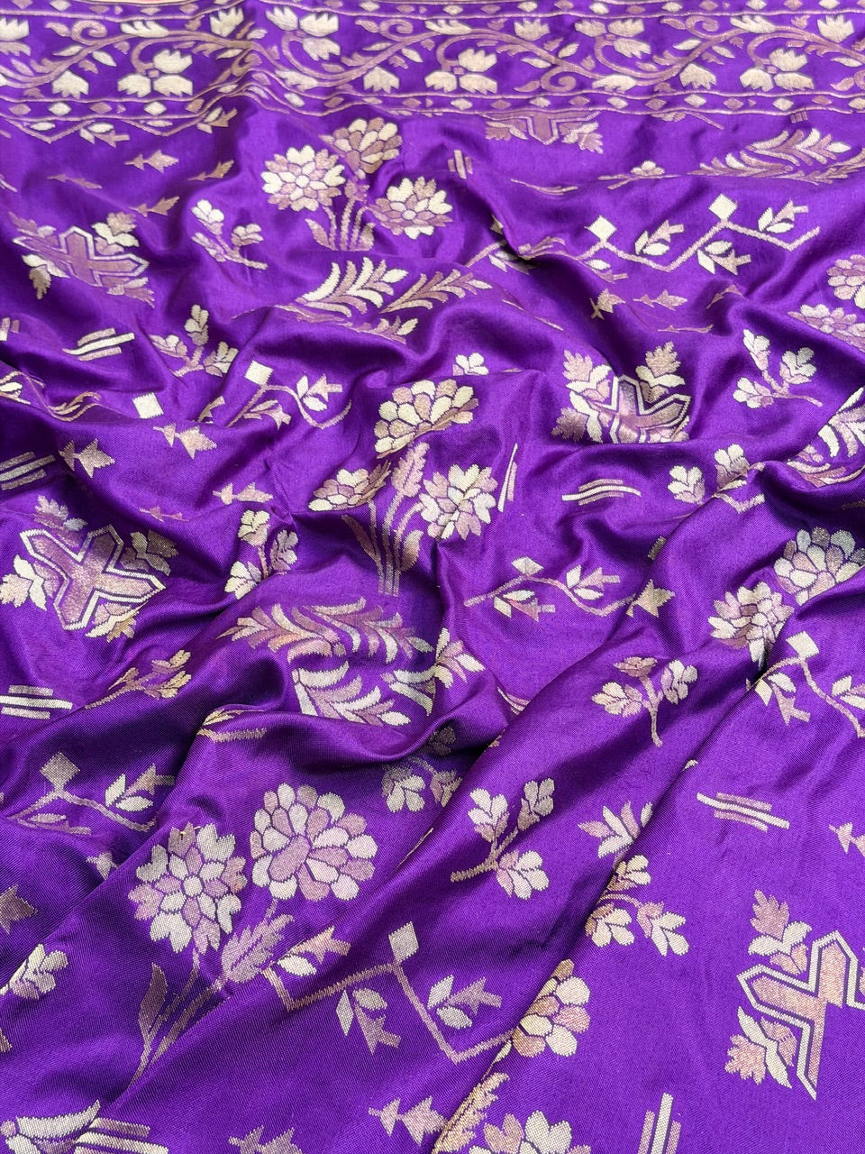 Purple Pure Banarasi Ektara Jamdani Silk Handwoven Saree
