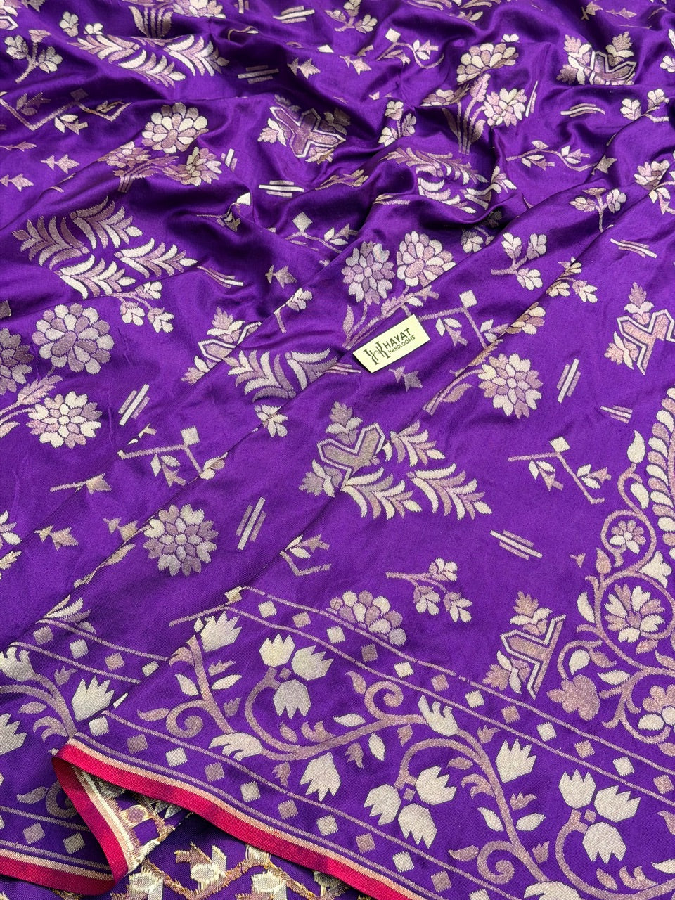 Purple Pure Banarasi Ektara Jamdani Silk Handwoven Saree