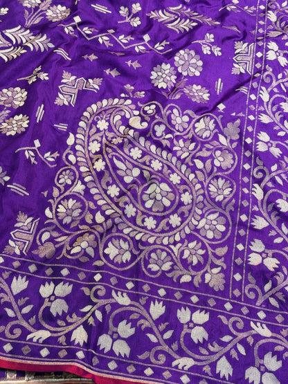 Purple Pure Banarasi Ektara Jamdani Silk Handwoven Saree