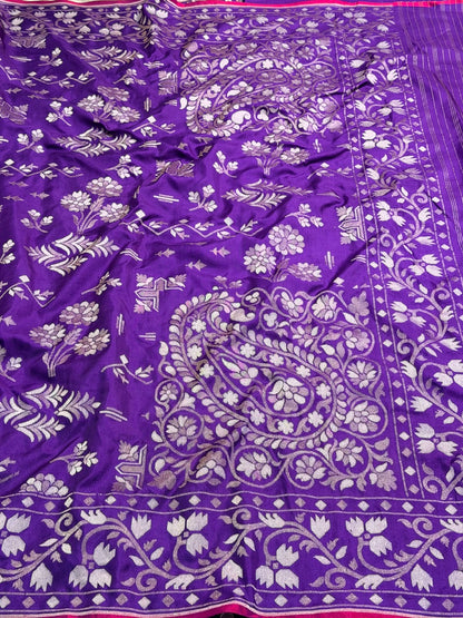 Purple Pure Banarasi Ektara Jamdani Silk Handwoven Saree