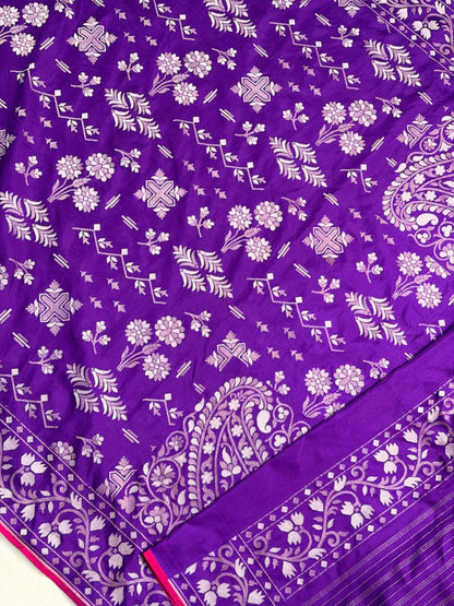Purple Pure Banarasi Ektara Jamdani Silk Handwoven Saree