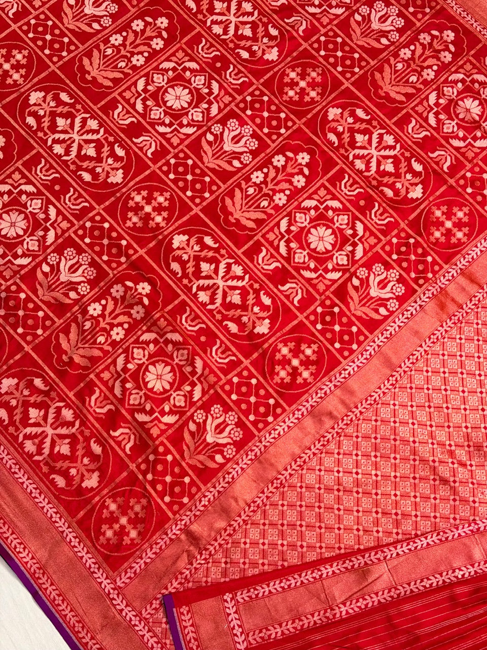 Red Pure Banarasi Ektara Jamdani Silk Handwoven Saree