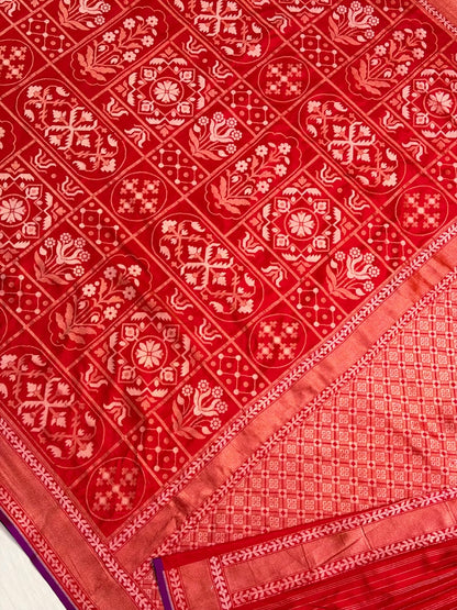 Red Pure Banarasi Ektara Jamdani Silk Handwoven Saree