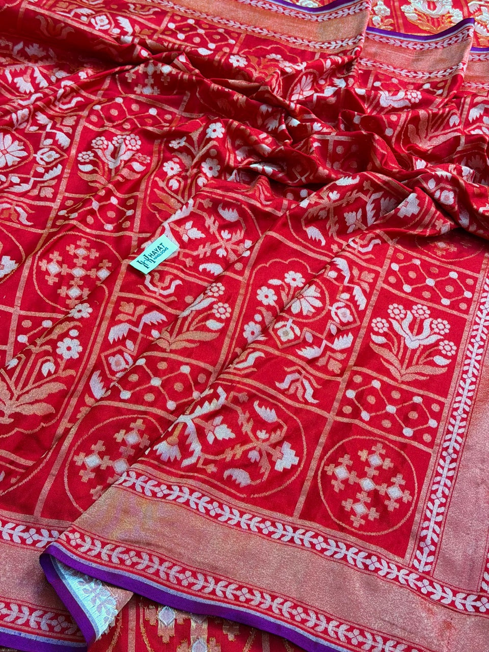 Red Pure Banarasi Ektara Jamdani Silk Handwoven Saree