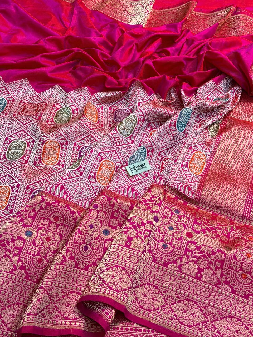 Rani Pink Pure Katan Silk Handwoven Banarasi Saree