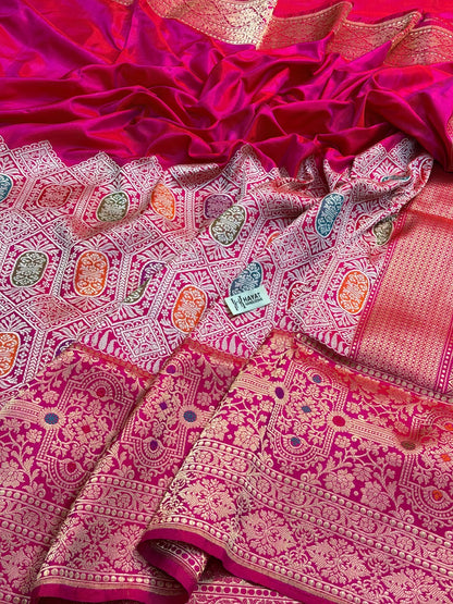 Rani Pink Pure Katan Silk Handwoven Banarasi Saree