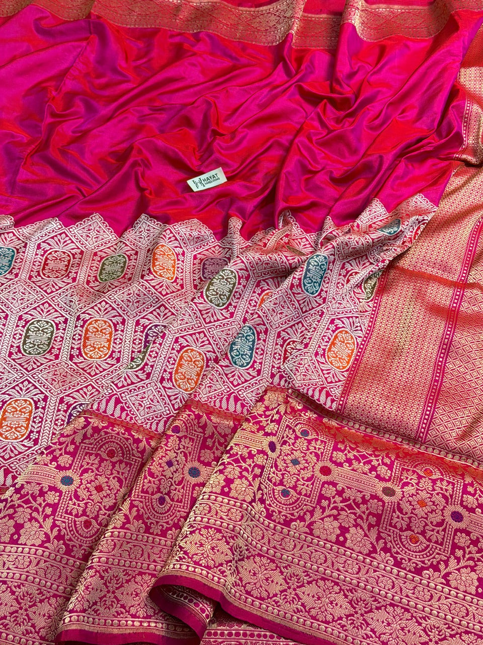 Rani Pink Pure Katan Silk Handwoven Banarasi Saree