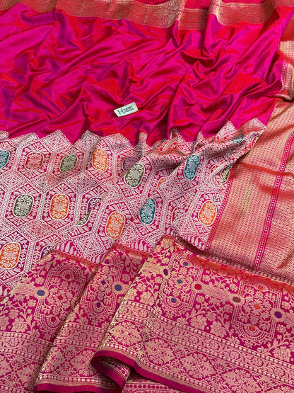 Rani Pink Pure Katan Silk Handwoven Banarasi Saree