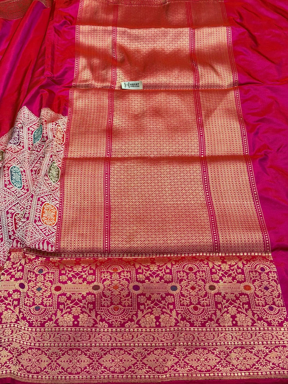 Rani Pink Pure Katan Silk Handwoven Banarasi Saree
