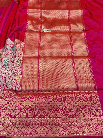 Rani Pink Pure Katan Silk Handwoven Banarasi Saree