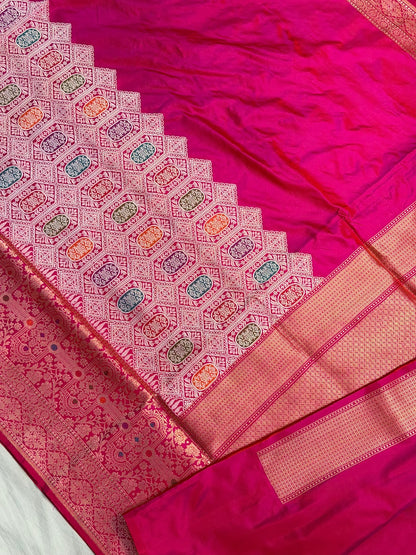 Rani Pink Pure Katan Silk Handwoven Banarasi Saree