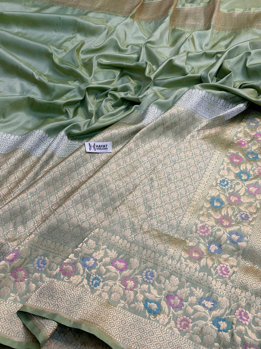 Icy Turquoise Pure Katan Silk Handwoven Banarasi Saree