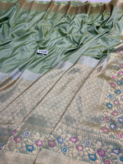 Icy Turquoise Pure Katan Silk Handwoven Banarasi Saree