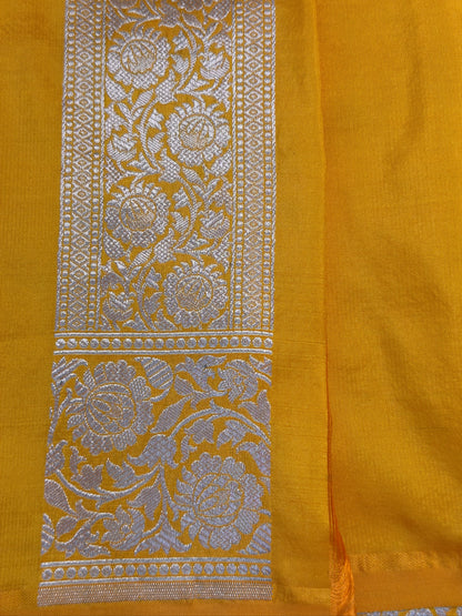 Yellow Banarasi Pure Katan Silk Saree | Pure Silk | Cutwork Technique | Banarasi Katan Silk Saree
