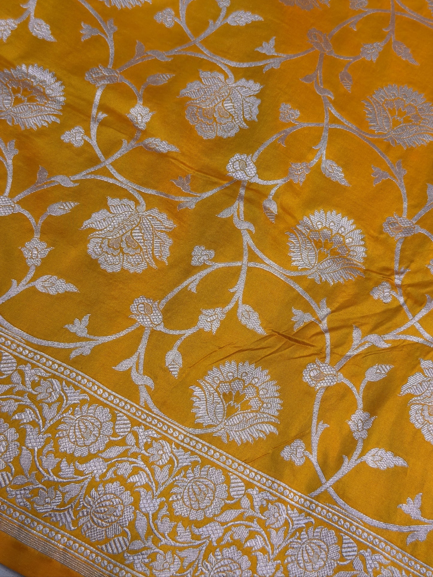 Yellow Banarasi Pure Katan Silk Saree | Pure Silk | Cutwork Technique | Banarasi Katan Silk Saree