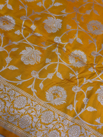 Yellow Banarasi Pure Katan Silk Saree | Pure Silk | Cutwork Technique | Banarasi Katan Silk Saree