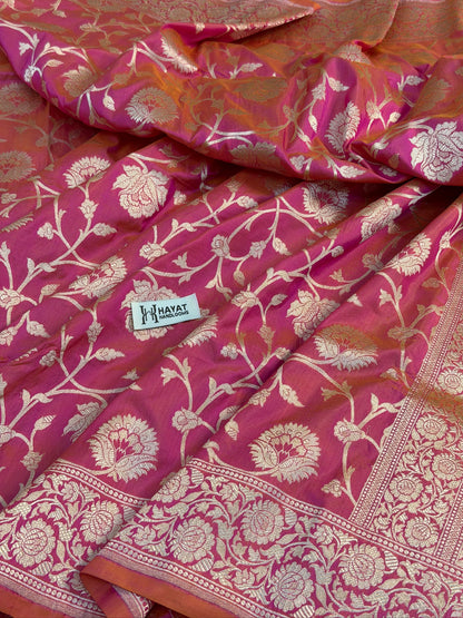 Pinkish Orangish Banarasi Pure Katan Silk Saree | Pure Silk | Cutwork Technique | Banarasi Katan Silk Saree (Copy)
